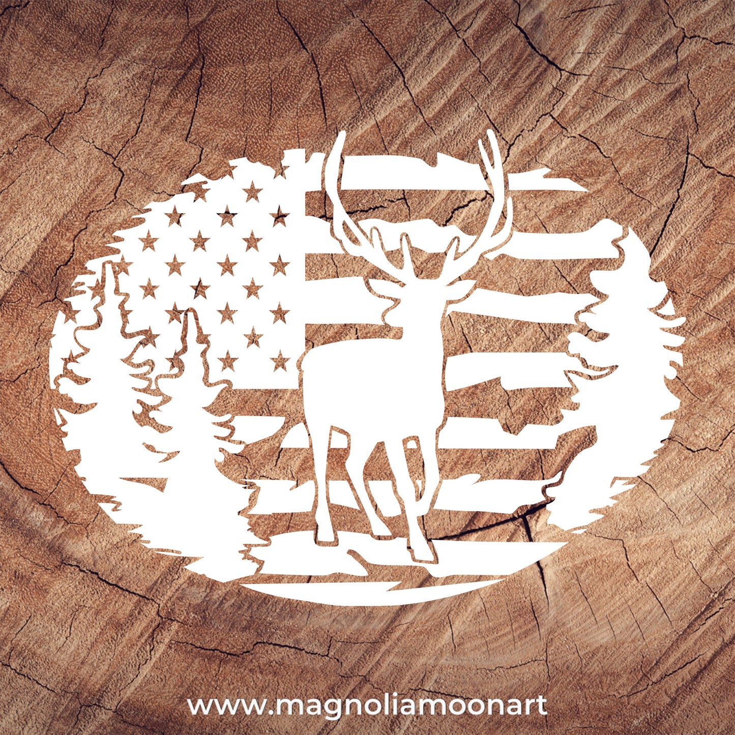 Deer Hunt Trees Flag SVG