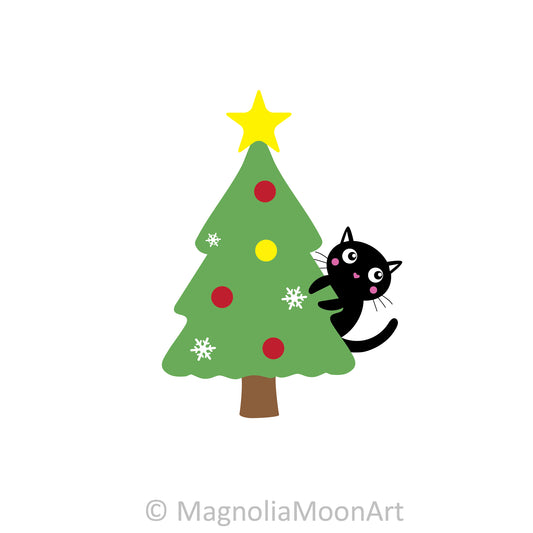 Cat Hiding behind Christmas Tree SVG