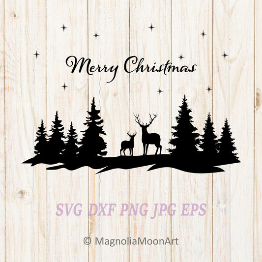 Christmas Scene with Deer SVG