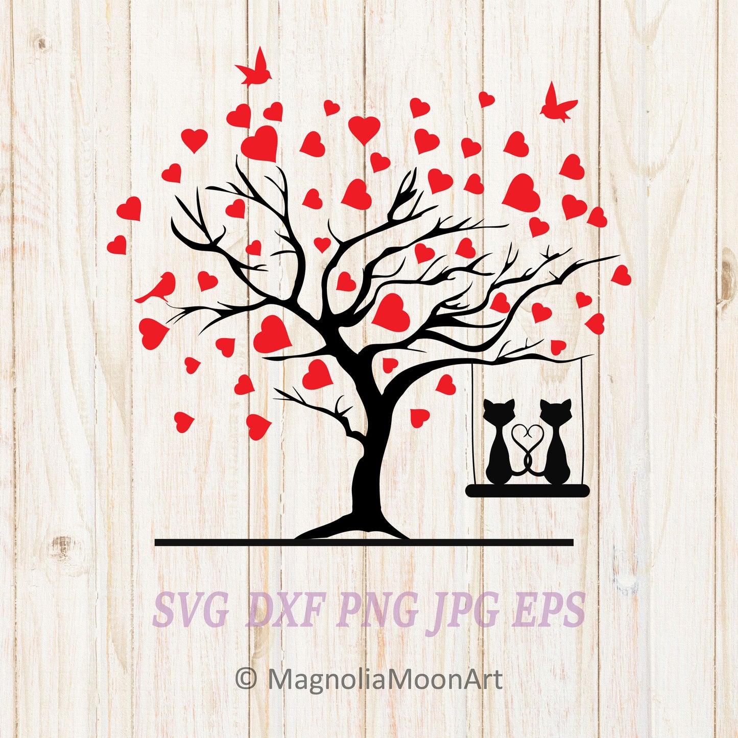 Valentine Tree with Cats SVG