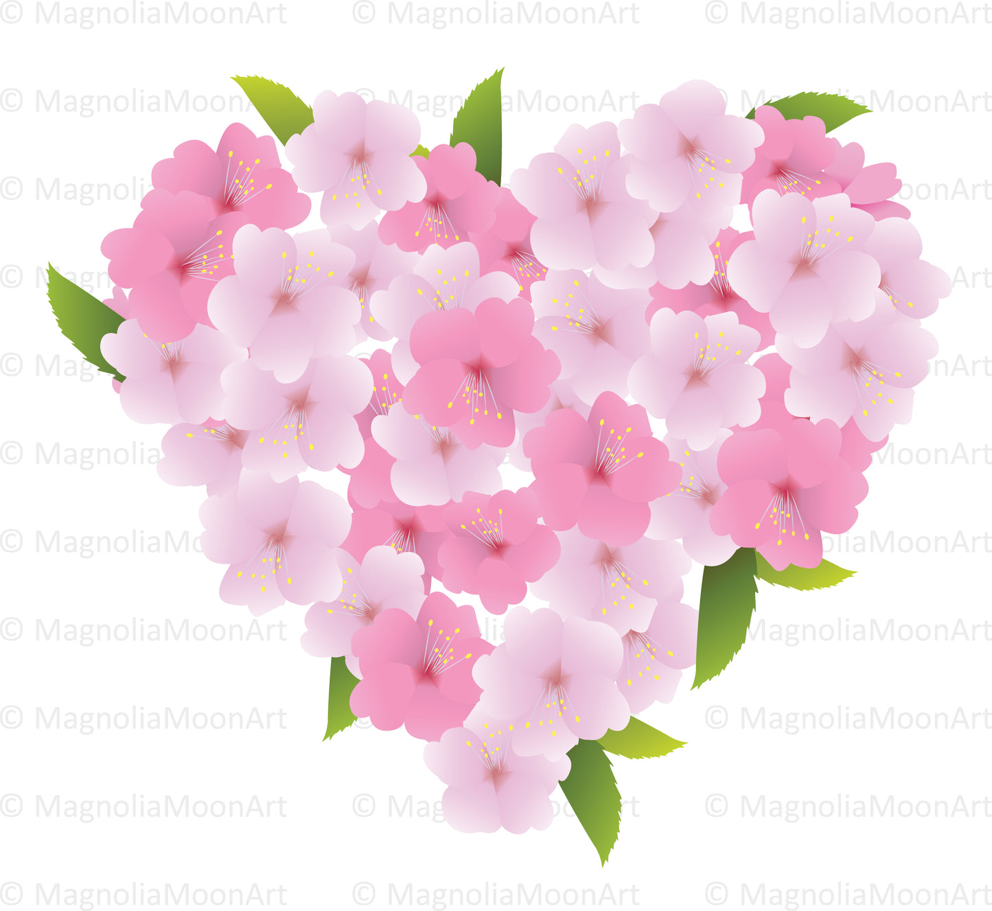 Cherry Blossom Heart Digital Clip Art