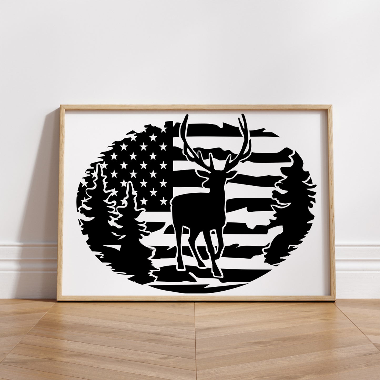 Deer Hunt Trees Flag SVG