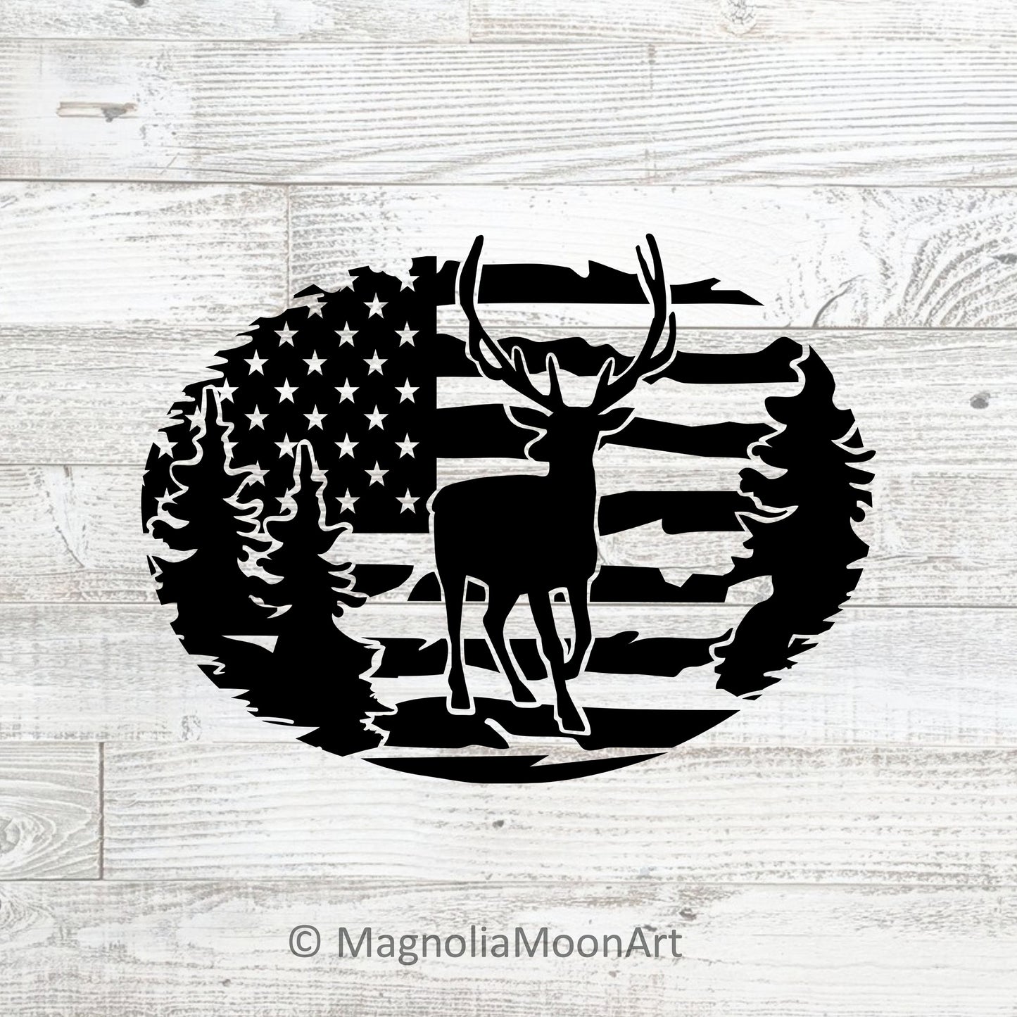 Deer Hunt Trees Flag SVG