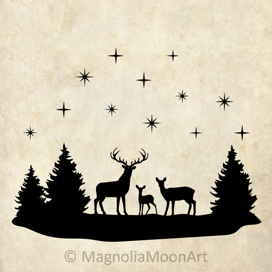 Christmas Scene with Deer Family SVG