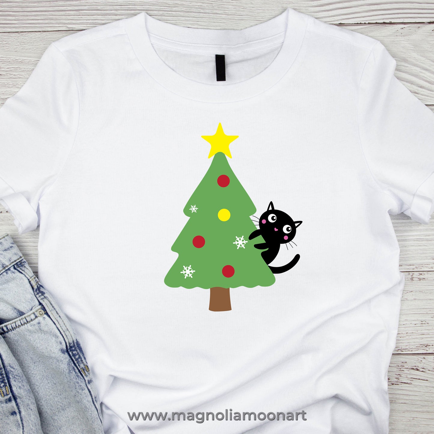 Cat Hiding behind Christmas Tree SVG